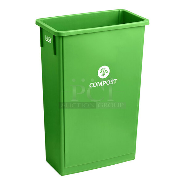 BRAND NEW SCRATCH AND DENT! Lavex 475WH23GNCMP 23 Gallon Lime Green Slim Rectangular Compost Receptacle w/ Lid.  - Image 1 of 5