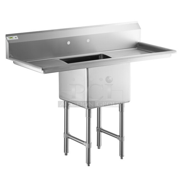 BRAND NEW SCRATCH AND DENT! Regency 600S11818218 54" 16-Gauge Stainless Steel One Compartment Commercial Sink with 2 Drainboards - 18" x 18" x 14" Bowl. No Legs.  - Image 1 of 5