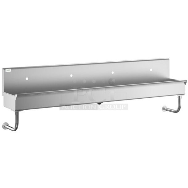 BRAND NEW SCRATCH AND DENT! Regency 600HSMSB1896 96" x 17 1/2" Single-Hole Multi-Station Hand Sink for 4 Wall Mounted Faucets - Image 1 of 6
