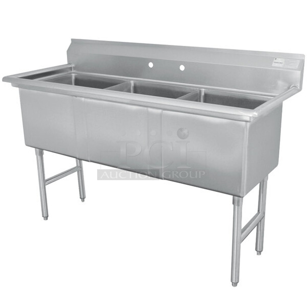 BRAND NEW SCRATCH AND DENT! Advance Tabco FC-3-1818 Three Compartment Stainless Steel Commercial Sink w/ Faucet. - Image 1 of 9