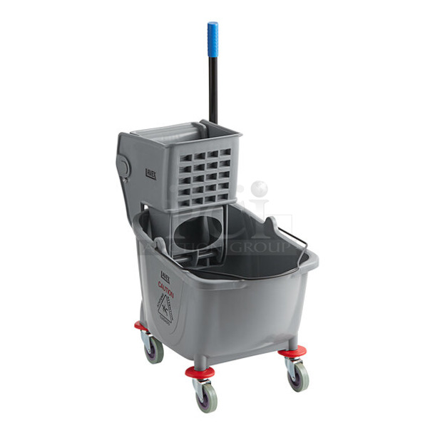 BRAND NEW SCRATCH AND DENT! Lavex 274MOPBCKTGY 35 Qt. Gray Mop Bucket & Side Press Wringer Combo - Image 1 of 6