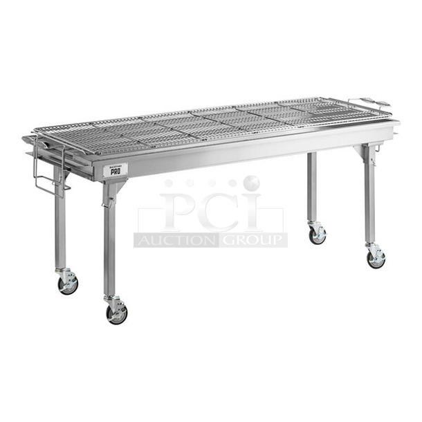 BRAND NEW SCRATCH AND DENT! Backyard Pro 554CHAR72SS 72" Heavy-Duty Stainless Steel Charcoal Grill with Adjustable Grates, Removable Legs, and Cover - Image 1 of 7
