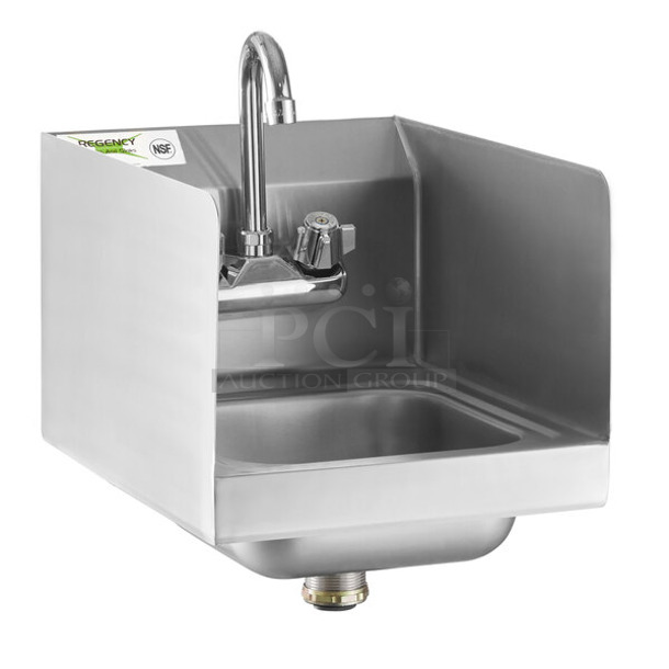 BRAND NEW SCRATCH AND DENT! Regency 600HS12SP 12" x 16" Wall Mounted Hand Sink with Side Splash. No Faucet. - Image 1 of 4