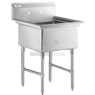 BRAND NEW SCRATCH AND DENT! Regency 600S12323 28" 16-Gauge Stainless Steel One Compartment Commercial Sink with Stainless Steel Legs, Cross Bracing, and without Drainboards - 23" x 23" x 12" Bow. No Legs. 
