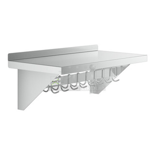BRAND NEW SCRATCH AND DENT! Regency 600PS1536 15" x 36" Stainless Steel Wall Mounted Pot Rack with Shelf and 18 Galvanized Hooks