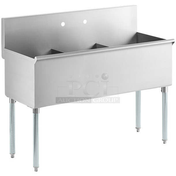 BRAND NEW SCRATCH AND DENT! Regency 600S31618SB 48" 16-Gauge Stainless Steel Three Compartment Commercial Utility Sink - 16" x 18" x 14" Bowl. - Image 1 of 9