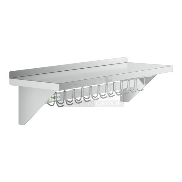 2 BRAND NEW SCRATCH AND DENT! Regency 600PS1548 15" x 48" Stainless Steel Wall Mounted Pot Rack with Shelf and 18 Galvanized Hooks. 2 Times Your Bid! - Image 1 of 4