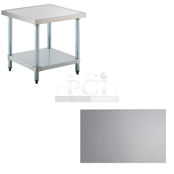 2 BRAND NEW SCRATCH AND DENT! Items; Regency 600MT2424G 24" x 24" 18-Gauge Stainless Steel Mixer Table with Galvanized Legs and 257WBT3048S Undershelf and Lavex 30" x 48" Steel Square Edge Workbench Top. 2 Times Your Bid! - Image 1 of 3
