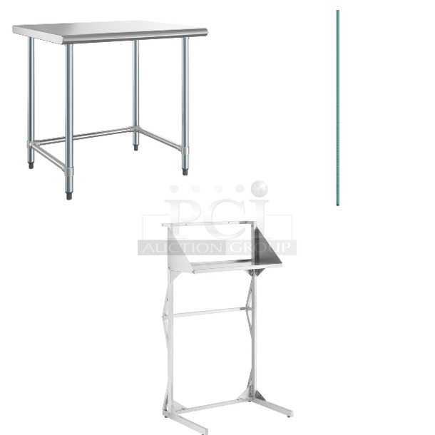 3 BRAND NEW SCRATCH AND DENT! Items; 460EGP74 Regency 74" NSF Green Epoxy Post, 522ETOB3036 Steelton 30" x 36" 18-Gauge 430 Stainless Steel Open Base Work Table, Regency 600SALSTAND Salamander Broiler Stand. 3 Times Your Bid! - Image 1 of 5