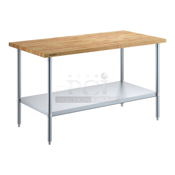 BRAND NEW SCRATCH AND DENT! Regency 600TW3060G 30" x 60" Wood Top Work Table with Galvanized Base and Adjustable Undershelf - Image 1 of 2
