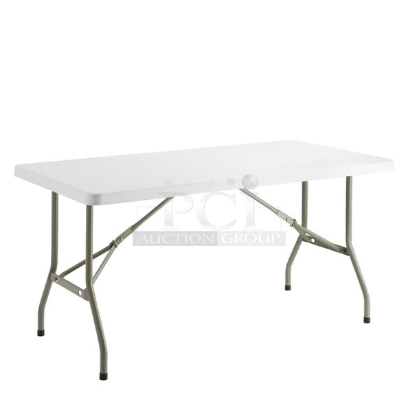 BRAND NEW SCRATCH AND DENT! Lancaster Table & Seating 384YCZ6030 30" x 60" Heavy-Duty Granite White Plastic Folding Table. May Be Missing Pieces.
 - Image 1 of 2