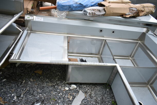 BRAND NEW SCRATCH AND DENT! Regency 600S3242424C Stainless Steel Commercial 3 Bay L Shaped Sink w/ Left Side Drain Board. No Legs. Bays 24x24. Drain Boards 22x26 - Image 4 of 8