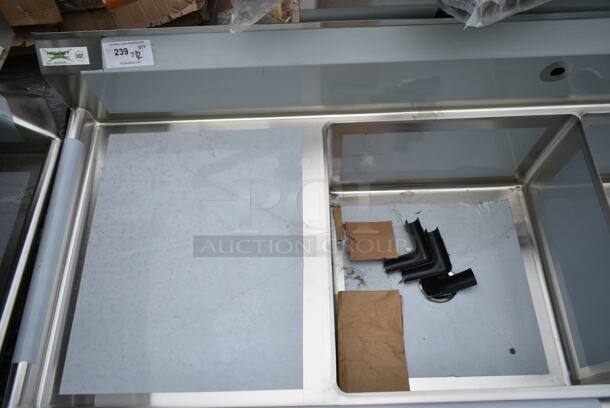 BRAND NEW SCRATCH AND DENT! Regency 600S3242424C Stainless Steel Commercial 3 Bay L Shaped Sink w/ Left Side Drain Board. No Legs. Bays 24x24. Drain Boards 22x26 - Image 7 of 8