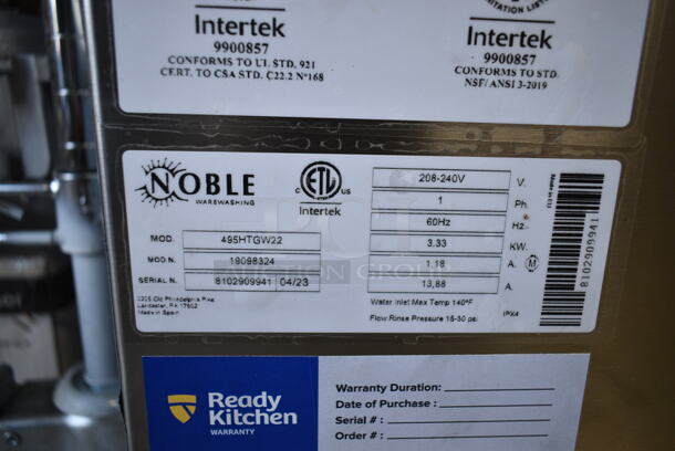 BRAND NEW SCRATCH AND DENT! 2023 Noble 495HTGW22 Stainless Steel Commercial Undercounter High-Temperature Underbar Glass Washer. 208/240 Volts, 1 Phase.  - Image 8 of 8
