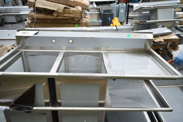 BRAND NEW SCRATCH AND DENT! Regency 600S2182424R Stainless Steel Commercial 2 Bay Sink w/ Right Side Drain Board. No Legs. Bays 18x24x15. Drain Board 22x25 - Image 2 of 6