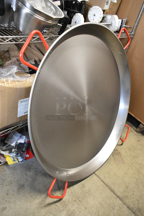 BRAND NEW SCRATCH AND DENT! Vigor 473PAELLA35C Metal 36" Round Paella Pan Skillet w/ 4 Handles.  - Image 3 of 4