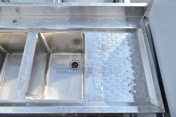 BRAND NEW SCRATCH AND DENT! Regency 600B32160213 Stainless Steel  3 Bowl Underbar Sink with Two Drainboards. Bays 10x13x10. Drain Boards 11x14.5 - Image 3 of 6