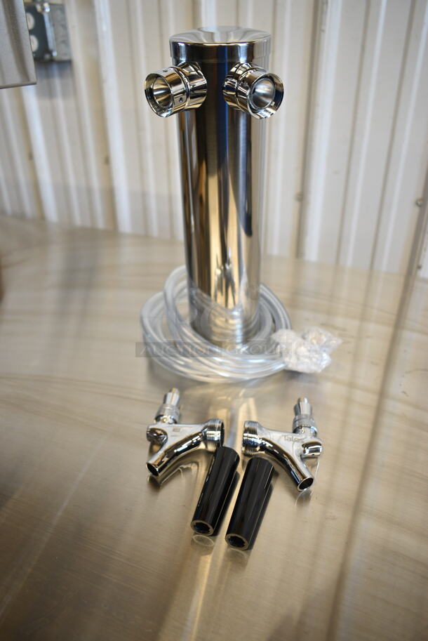 BRAND NEW SCRATCH AND DENT! 2024 Avantco 178UDD2HC Stainless Steel Commercial Black Kegerator / Beer Dispenser with (1) 2 Tap Tower - (2) 1/2 Keg Capacity. 115 Volts, 1 Phase. Tested and Working! - Image 6 of 9