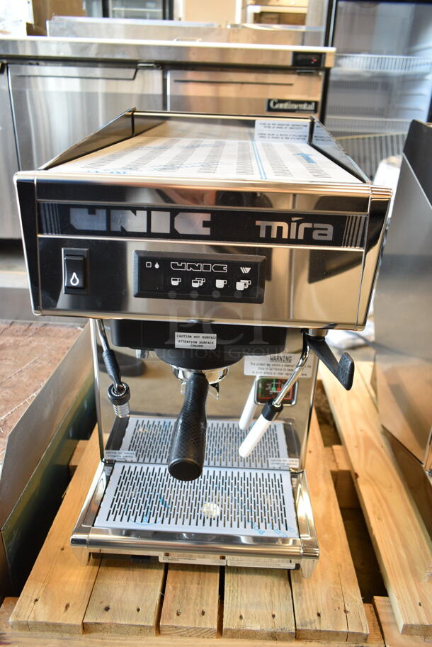 BRAND NEW SCRATCH AND DENT! 2021 Unic MIRA MIH1CA0RMBINS14 Mira Single Group High Profile Automatic Espresso Machine w/ Portafilter and Steam Wand. 110 Volts, 1 Phase.  - Image 2 of 10