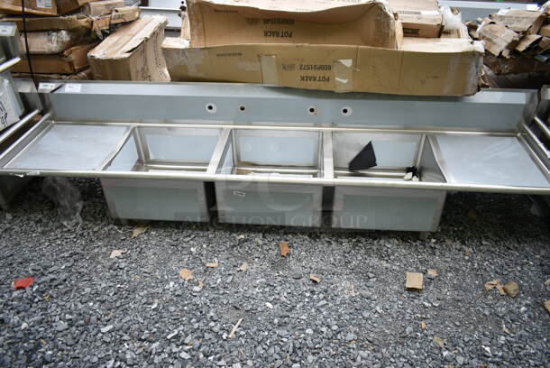 BRAND NEW SCRATCH AND DENT! Regency 600S32424224 Stainless Steel 87" 2 Bay Sink w/ Dual Drain Boards. Bays 24x24x13. Drain Boards 16.5x25.5 No Legs. - Image 2 of 6