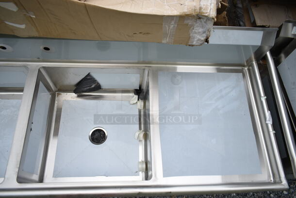 BRAND NEW SCRATCH AND DENT! Regency 600S32424224 Stainless Steel 87" 2 Bay Sink w/ Dual Drain Boards. Bays 24x24x13. Drain Boards 16.5x25.5 No Legs. - Image 3 of 6