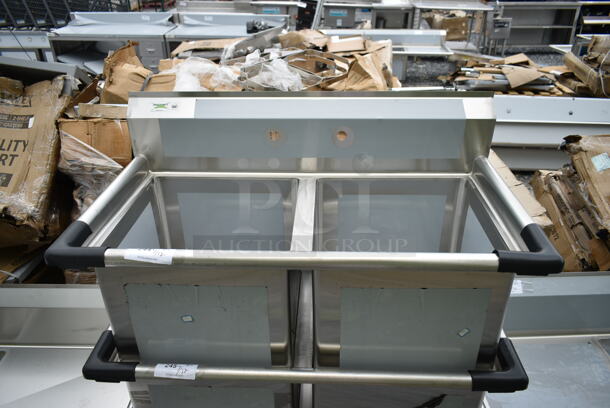 BRAND NEW SCRATCH AND DENT! Regency 600S21818 36" 16-Gauge Stainless Steel Two Compartment Commercial Utility Sink - 18" x 18" x 14" Bowl. No Legs.  - Image 2 of 5