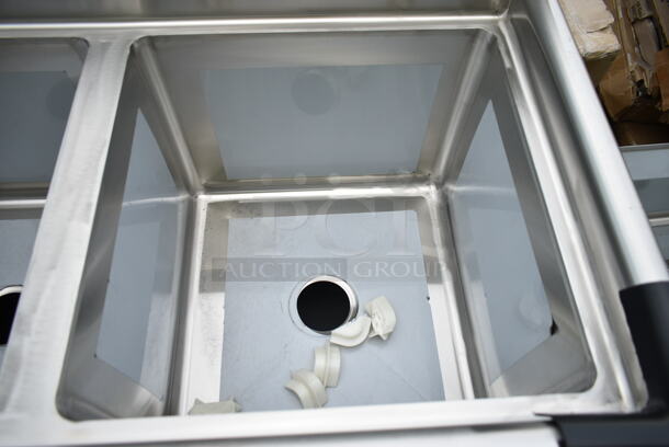 BRAND NEW SCRATCH AND DENT! Regency 600S21818 36" 16-Gauge Stainless Steel Two Compartment Commercial Utility Sink - 18" x 18" x 14" Bowl. No Legs.  - Image 3 of 5
