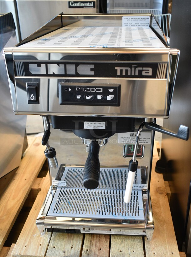 BRAND NEW SCRATCH AND DENT! 2022 Unic MIRA MIH1CA0RMBINS14 Mira Single Group High Profile Automatic Espresso Machine w/ Portafilter and Steam Wand. 110 Volts, 1 Phase.  - Image 2 of 8