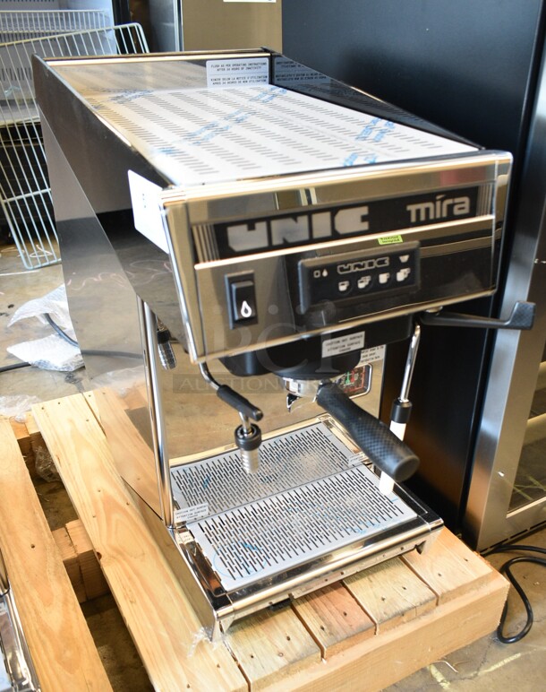 BRAND NEW SCRATCH AND DENT! 2022 Unic MIRA MIH1CA0RMBINS14 Mira Single Group High Profile Automatic Espresso Machine w/ Portafilter and Steam Wand. 110 Volts, 1 Phase.  - Image 3 of 8
