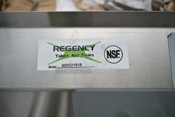 BRAND NEW SCRATCH AND DENT! Regency 600S21818 36" 16-Gauge Stainless Steel Two Compartment Commercial Utility Sink - 18" x 18" x 14" Bowl. No Legs.  - Image 5 of 5