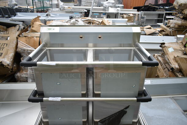 BRAND NEW SCRATCH AND DENT! Regency 600S21818 36" 16-Gauge Stainless Steel Two Compartment Commercial Utility Sink - 18" x 18" x 14" Bowl. No Legs.  - Image 2 of 5