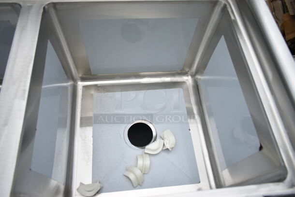 BRAND NEW SCRATCH AND DENT! Regency 600S21818 36" 16-Gauge Stainless Steel Two Compartment Commercial Utility Sink - 18" x 18" x 14" Bowl. No Legs.  - Image 3 of 5