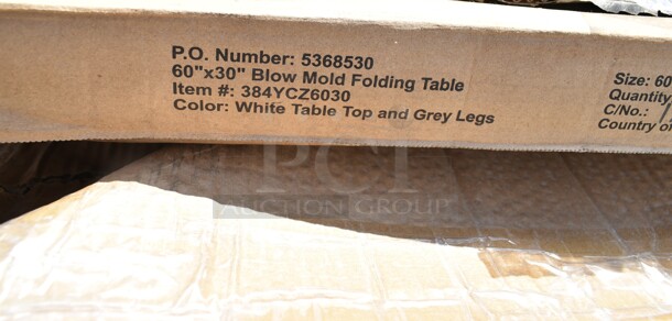 BRAND NEW SCRATCH AND DENT! Lancaster Table & Seating 384YCZ6030 30" x 60" Heavy-Duty Granite White Plastic Folding Table. May Be Missing Pieces.
 - Image 2 of 2
