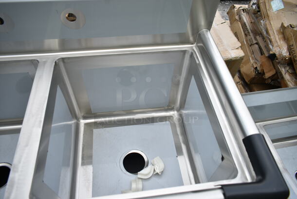 BRAND NEW SCRATCH AND DENT! Regency 600S21818 36" 16-Gauge Stainless Steel Two Compartment Commercial Utility Sink - 18" x 18" x 14" Bowl. No Legs.  - Image 3 of 5