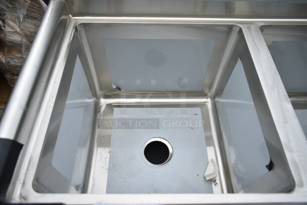 BRAND NEW SCRATCH AND DENT! Regency 600S21818 36" 16-Gauge Stainless Steel Two Compartment Commercial Utility Sink - 18" x 18" x 14" Bowl. No Legs.  - Image 4 of 5