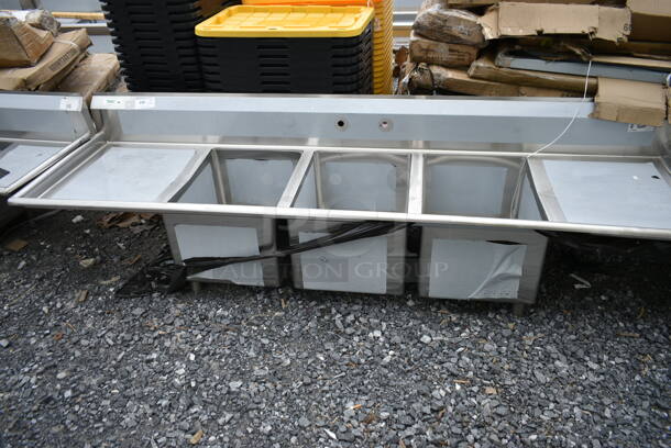 BRAND NEW SCRATCH AND DENT! Regency 600S31824224 Stainless Steel Commercial 3 Bay Sink w/ Dual Drain Boards. No Legs. Bays 18x23x14. Drain Boards 22.5x25.5 - Image 2 of 6