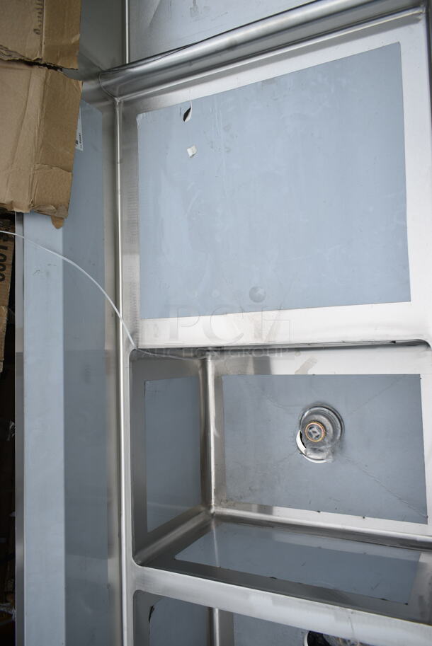 BRAND NEW SCRATCH AND DENT! Regency 600S31824224 Stainless Steel Commercial 3 Bay Sink w/ Dual Drain Boards. No Legs. Bays 18x23x14. Drain Boards 22.5x25.5 - Image 3 of 6