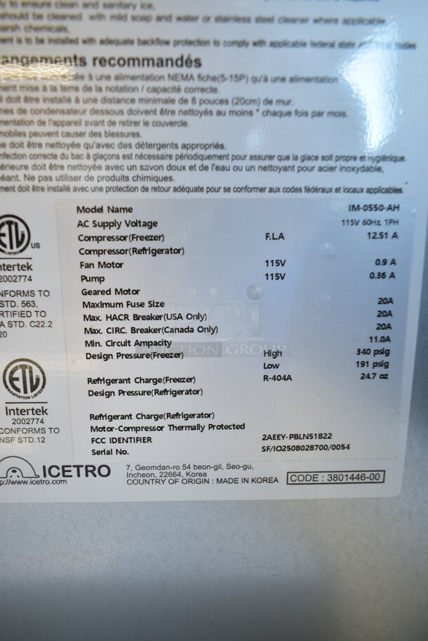 Icetro IM-0550-AH Stainless Steel Commercial Ice Head on Commercial Ice Bin. 115 Volts, 1 Phase.  - Image 5 of 6