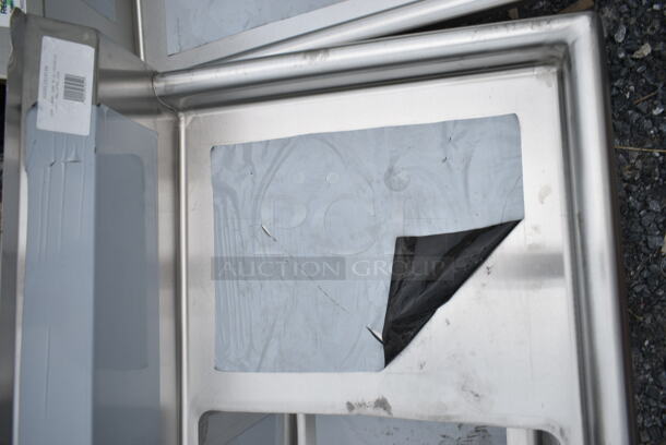BRAND NEW SCRATCH AND DENT! Regency 600S1181818R 38 1/2" 16-Gauge Stainless Steel One Compartment Commercial Sink with Galvanized Legs and 1 Drainboard - 18" x 18" x 14" Bowl. No Legs.  - Image 3 of 5