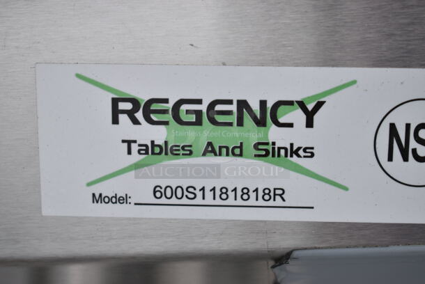 BRAND NEW SCRATCH AND DENT! Regency 600S1181818R 38 1/2" 16-Gauge Stainless Steel One Compartment Commercial Sink with Galvanized Legs and 1 Drainboard - 18" x 18" x 14" Bowl. No Legs.  - Image 5 of 5
