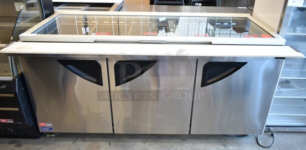 Turbo Air TST-72SD-30-N Stainless Steel Commercial Prep Table w/ Clear Glass Hinge Lid on Commercial Casters. 115 Volts, 1 Phase. Tested and Working! - Image 1 of 9