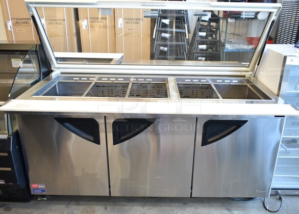 Turbo Air TST-72SD-30-N Stainless Steel Commercial Prep Table w/ Clear Glass Hinge Lid on Commercial Casters. 115 Volts, 1 Phase. Tested and Working! - Image 2 of 9