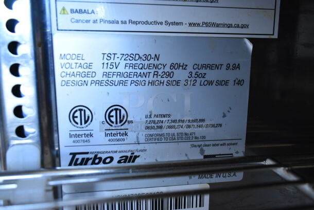 Turbo Air TST-72SD-30-N Stainless Steel Commercial Prep Table w/ Clear Glass Hinge Lid on Commercial Casters. 115 Volts, 1 Phase. Tested and Working! - Image 9 of 9