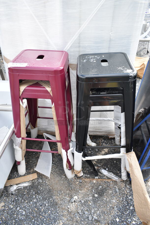 4 BRAND NEW SCRATCH AND DENT! Lancaster Table & Seating Bar Height Bar Stools; 2 Maroon and 2 Black. 4 Times Your Bid! - Image 2 of 7