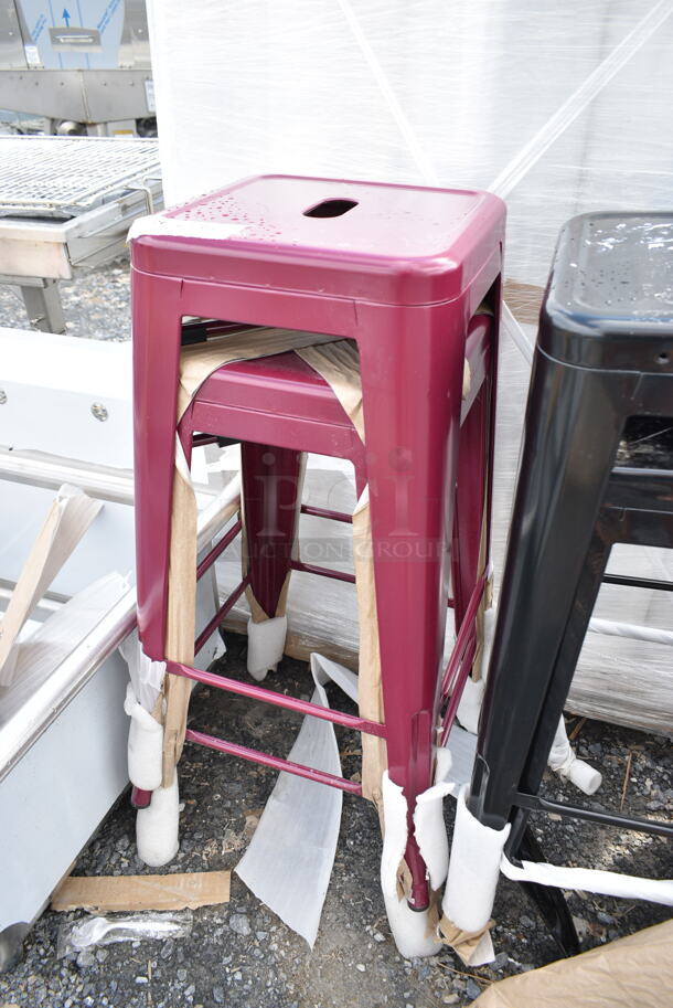 4 BRAND NEW SCRATCH AND DENT! Lancaster Table & Seating Bar Height Bar Stools; 2 Maroon and 2 Black. 4 Times Your Bid! - Image 3 of 7