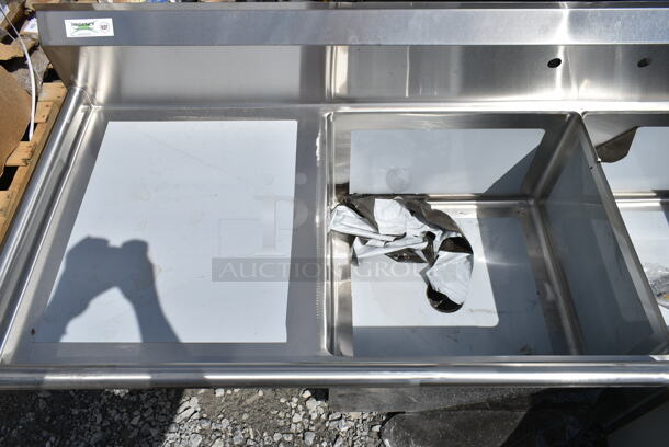 BRAND NEW SCRATCH AND DENT! Regency 600S3242424C Stainless Steel Commercial 3 Bay L Shaped Sink w/ Left Side Drain Board. No Legs. Bays 24x24. Drain Boards 22x26 - Image 6 of 7