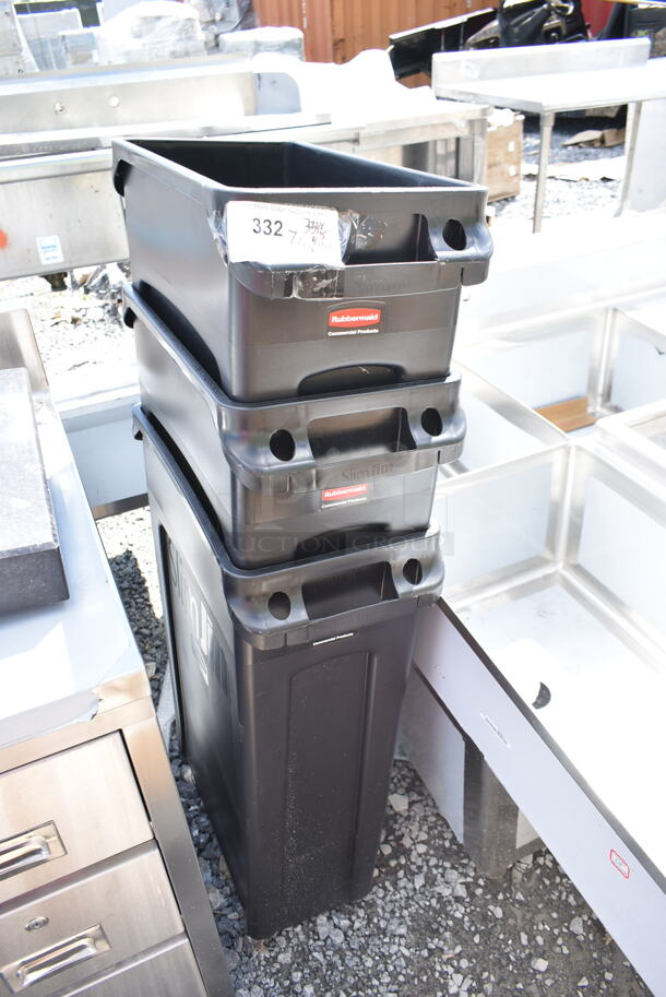 3 BRAND NEW SCRATCH AND DENT! Rubbermaid FG500988 Black Poly Slim Jim Trash Cans. 3 Times Your Bid! - Image 2 of 5