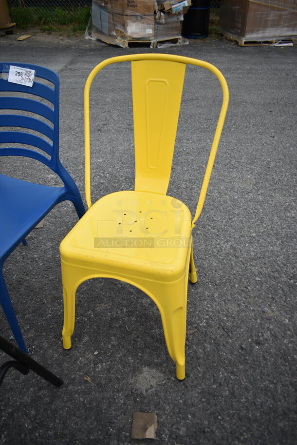 5 BRAND NEW SCRATCH AND DENT! Dining Height Chairs; Yellow Tolix Style, Metal Frame, Blue Folding, Blue Poly and Metal Arm Chair. 5 Times Your Bid! - Image 3 of 7