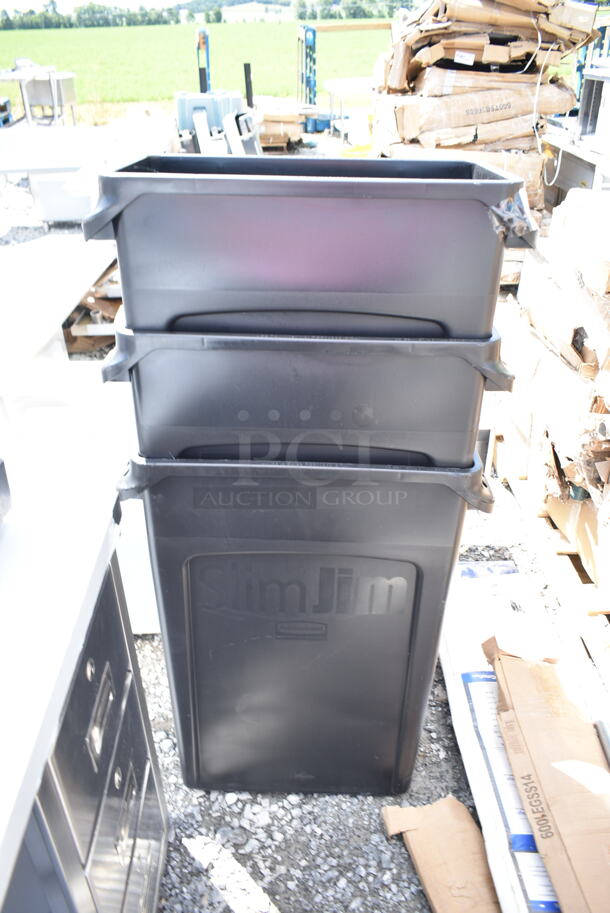3 BRAND NEW SCRATCH AND DENT! Rubbermaid FG500988 Black Poly Slim Jim Trash Cans. 3 Times Your Bid! - Image 3 of 5