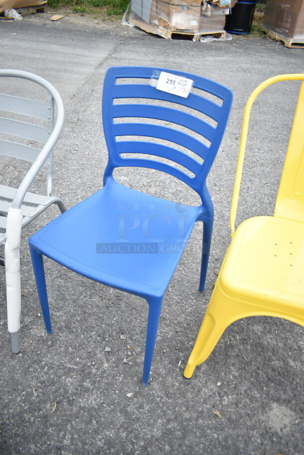 5 BRAND NEW SCRATCH AND DENT! Dining Height Chairs; Yellow Tolix Style, Metal Frame, Blue Folding, Blue Poly and Metal Arm Chair. 5 Times Your Bid! - Image 4 of 7